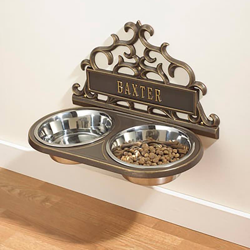 Personalized Wall-Mount Pet Feeder - Black with Bronze